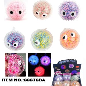 3.25LIGHT UP SQUEEZE GLITTER SPIKY BALL W/EYE AND YOYO
